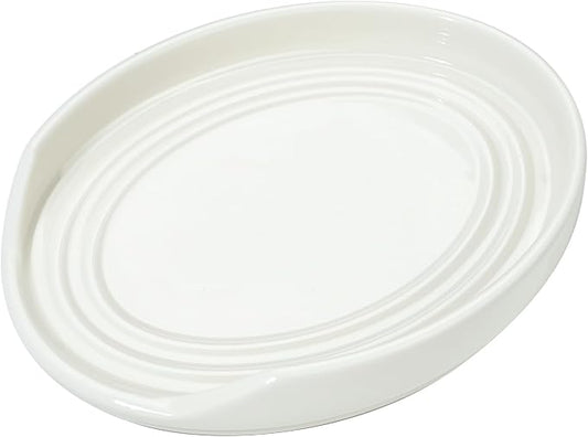 White Ceramic Spoon Rest with Raised Edge