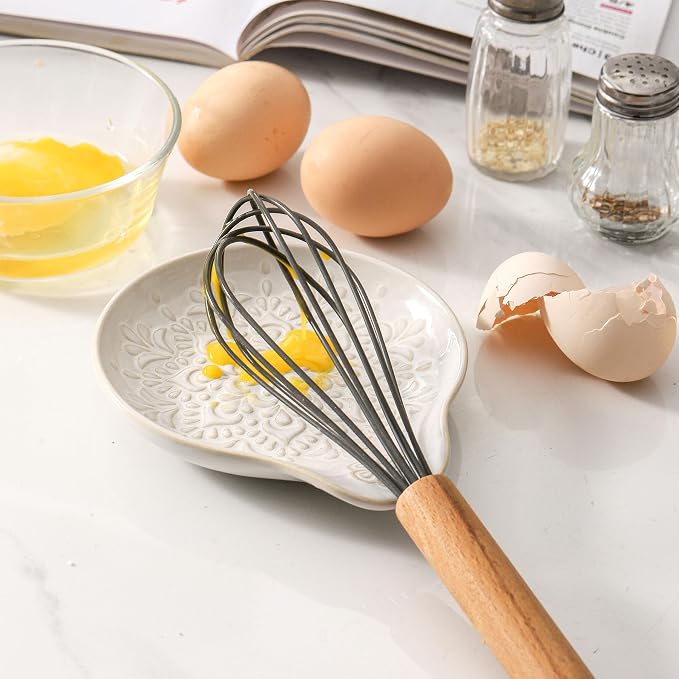 Embossed Floral Ceramic Spoon Rest – Ivory
