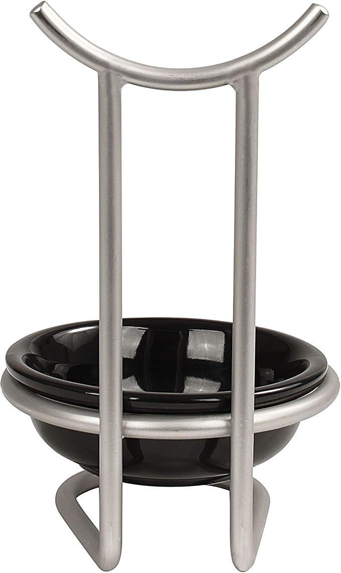 Black Ceramic Spoon Rest with Metal Utensil Stand